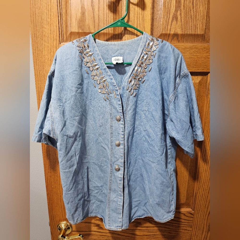 Vintage 1980's Mirage Embroidered Denim Button-Up Shirt